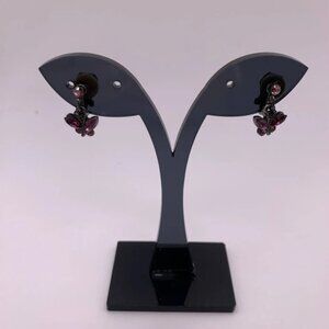 Vintage gun metal purple butterfly clip on earrings